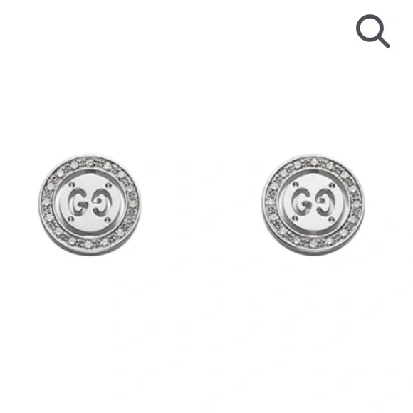 Gucci Interlocking G Crystal-Bezel Sterling Silver Stud Earrings - Picture 7 of 10
